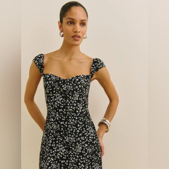 NEW Reformation Bryson Colette Floral Black Midi Dress | size 4 - Picture 3 of 14